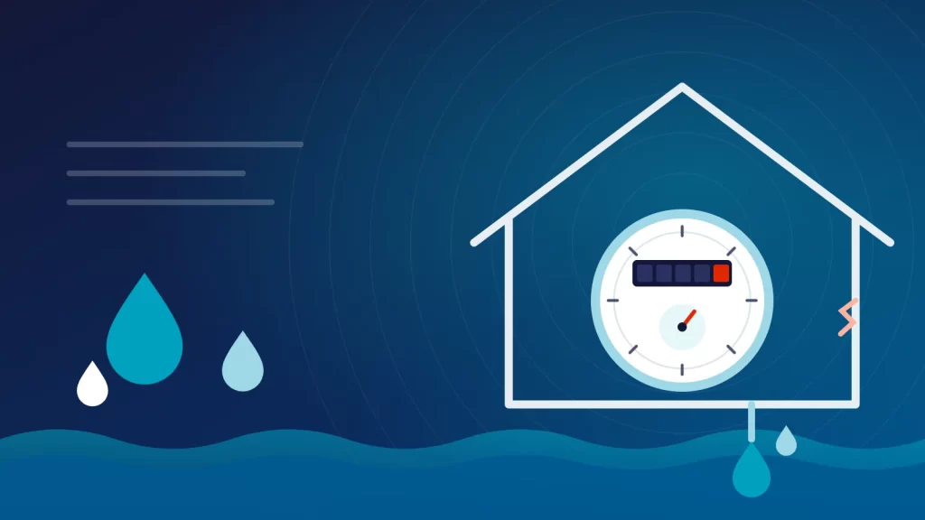 Ilustración de un contador de agua con una gota: cómo saber si hay una fuga de agua en casa